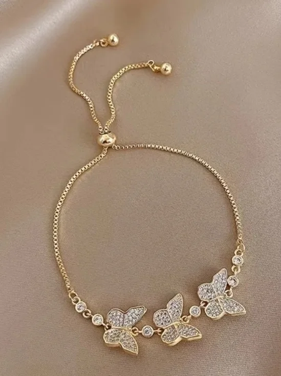 Gold Butterfly CZ Adjustable Bracelet - Women Jewelry - Picture 1 of 6